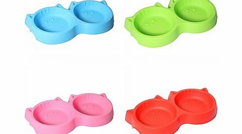 Cartoon Cat-shaped Double Dog Cat Bowl Pet Supplies Tableware Food Bowl Skid , Green