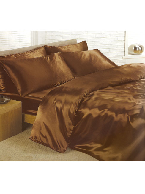 Generic Chocolate Satin Super King Duvet Cover, Fitted