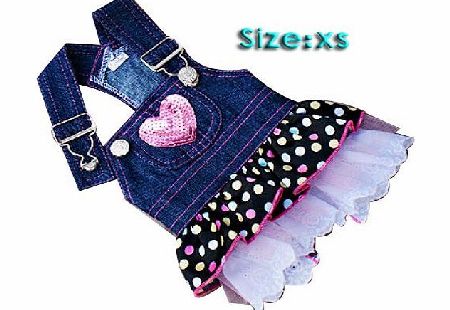 Generic Dog Denim Dress Pink Sequin Heart Pocket -- Chest Circumference: Approx. 11.5 Inch