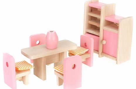 Generic Dollhouse Dining Room Wooden Furniture Set Table Chair Display Unit Vase