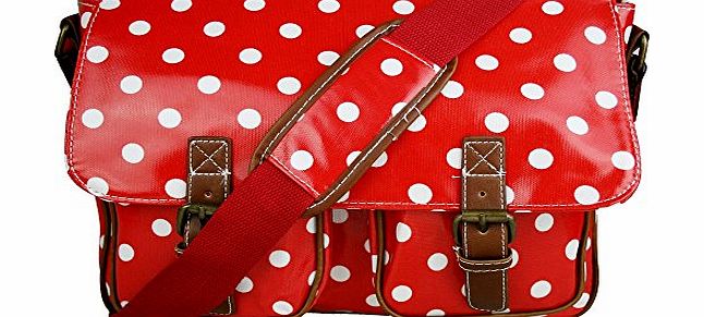 Generic Floral / Polka Dots Ladies Oilcloth Saddle Satchel Messenge Shoulder Hand School Bag (Red Polka Dots)