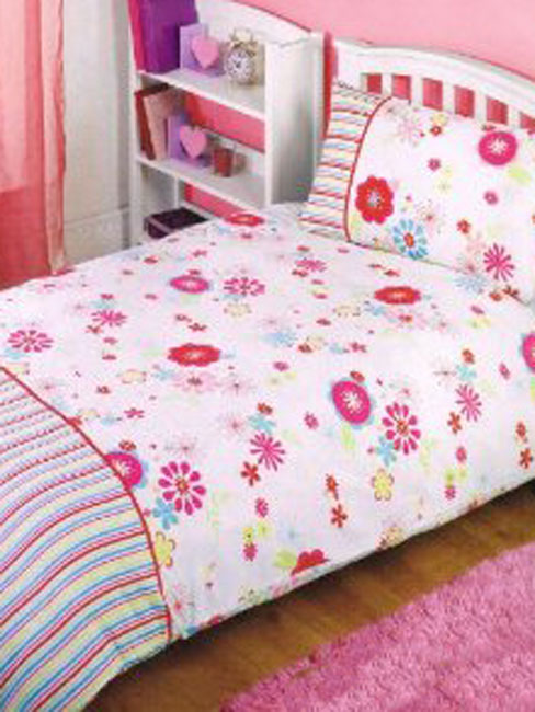 Flowers and Stripes Single Duvet Cover and