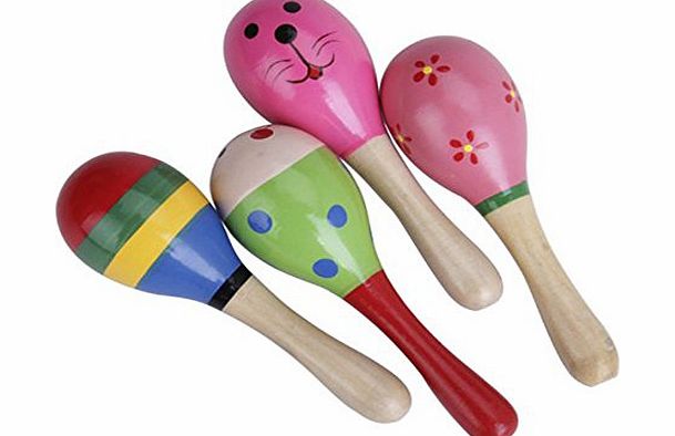 Generic Foxnovo Funny Children Kids Wooden Maraca Rattle Shaker Musical Instrument Educational Toy (Random Color amp; Pattern)