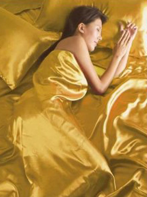 Generic Gold Satin King Duvet Cover, Fitted Sheet and 4