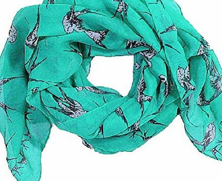Large swallow birds printed design women scarf (Dark mint)