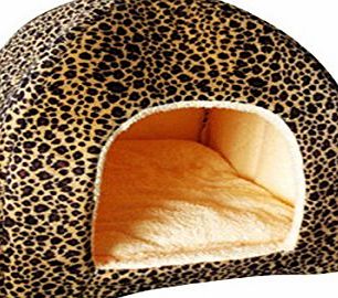 Generic Leopard Print Yurt Style Pet Dog Cat Bed Indoor House Kennel With Plush Mat Pad ( Size: S)