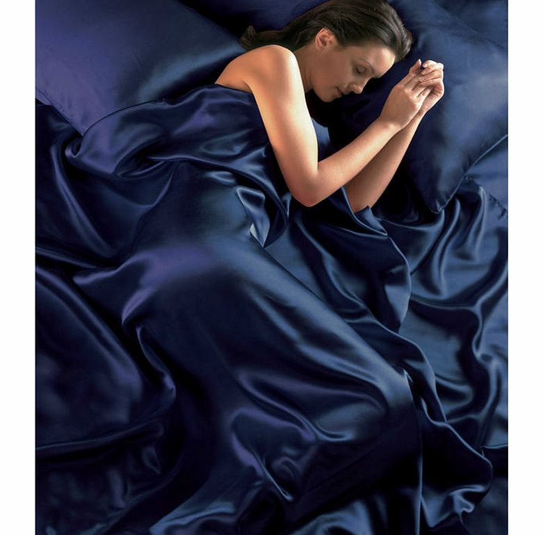 Generic Navy Blue Satin Duvet Cover, Fitted Sheet and