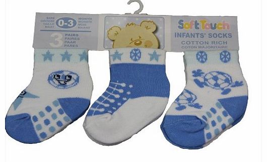Generic New 3 pairs blue football design socks - baby boy 0-3, 3-6 & 6-12 months