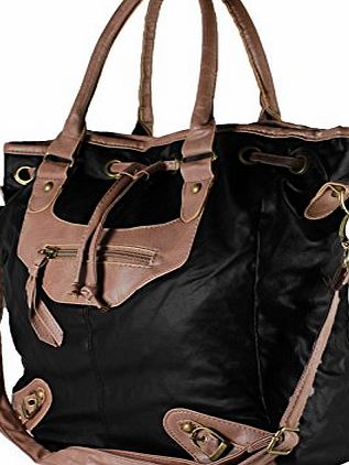 Generic New Womens Designer Leather Style Celebrity Shoulder Satchel Tote Handbag Bag (Black//Tan)