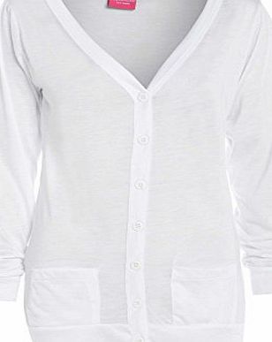 Generic New Womens Ladies Long Sleeve Casual Boyfriend Pocket Button Cardigan (M-10, White)
