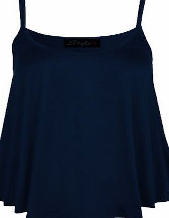 Generic New Womens Plain Swing Vest Sleeveless Top Strappy Cami Ladies Plus Size Flared S/M (UK 8 - 10) BLACK