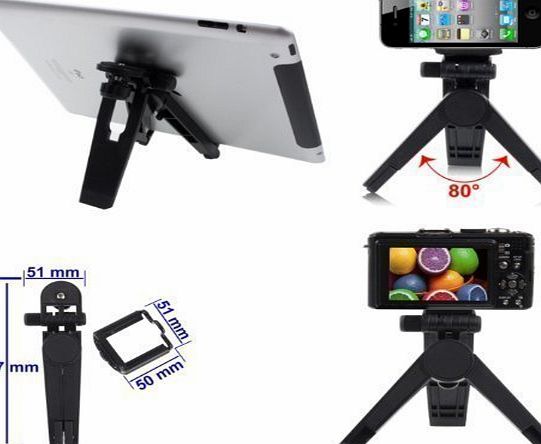 Portable Tripod Stand Holder For Digital Camera, Camcorders, Tablets And Mobile Phones (upto 7cm wide) Including iPad 4 / 3 /2 amp; iPhone 5S / 5C / 5 / 4 / 4S / 3GS / iPod Touch 5 / 4 / 3