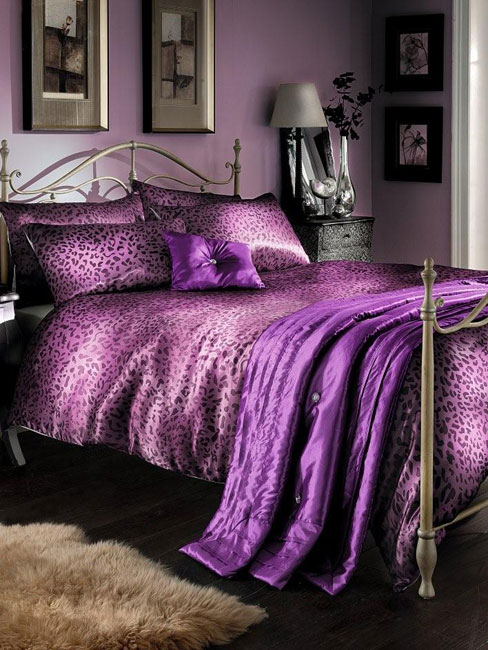 Purple Leopard Print Satin Double Duvet Cover,