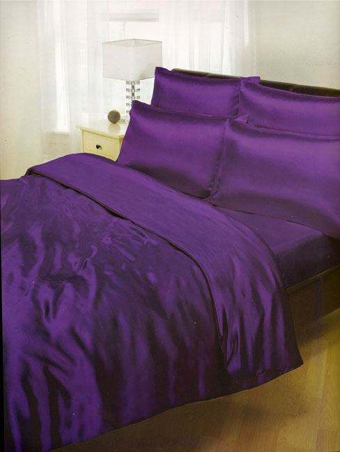 Generic Purple Satin King Duvet Cover, Fitted Sheet and