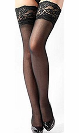 Generic Sexy Women Ultrathin Lace Top Sheer Thigh High Silk Stockings (Black)