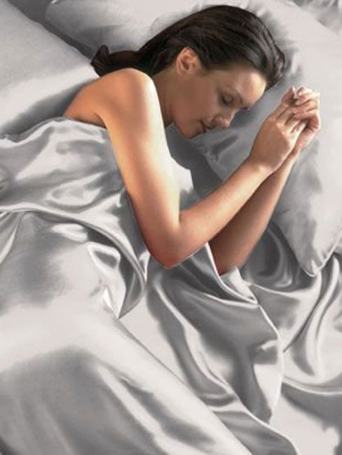 Generic Silver Satin Double Duvet Cover, Fitted Sheet