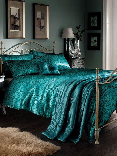 Generic Teal Leopard Print Satin Double Duvet Cover,