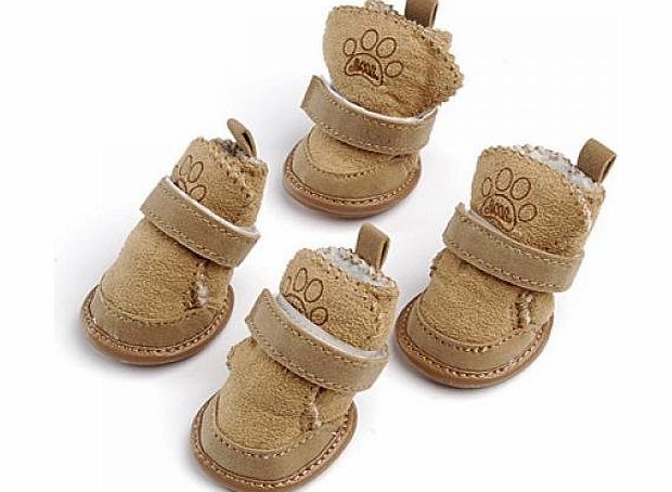 Warm Walking Cozy Pet Dog Shoes Boots Clothes Apparel 3# - Tan--Fit Paws (Approx.): 1 3/4 x 1 1/2 (L x W)