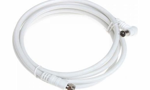 White 6.6ft 9.5mm 90 Degrees Male to F type Male Coaxial TV Satellite Antenna Cable