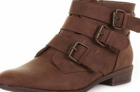 Generic Womens Black Leather Style Buckle Ankle Boots SIZE 6