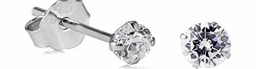 Generic Womens Earrings 925 Sterling Silver Cubic Zirconia Round Crystal CZ Stud Clear - 4mm