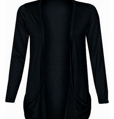 Womens Long Sleeves Drop Pocket Boyfriend Cardigan Ladies Open Casual Tops 8-14[BLACK,UK 12-14, M/L]