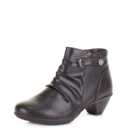 Generic Womens Low Heel Comfort Black Leather Style Ankle Boots SIZE 7