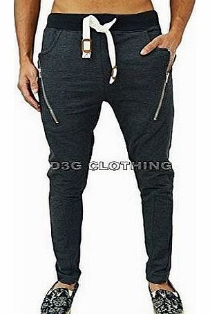 Mens Boys Designer Skinny Slim Fit Fleece Joggers Casual Bottoms Charcoal X-Large - 36`` Waist