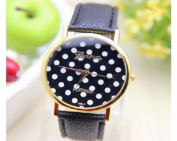 12 Colour Women Ladys Brand Geneva Leather Band Watch With Stylish Polka Dot Face Gold Platinum Collection (Black-4)