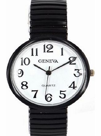Geneva Ladies Expandable Watch Stretchable Watch Black Retro Expander