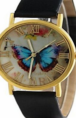 Geneva Ryanwayland Vintage Retro ROMA Butterfly Ladies Watch Basel-style Leather Quartz Rose Gold Women Bracelet Watches