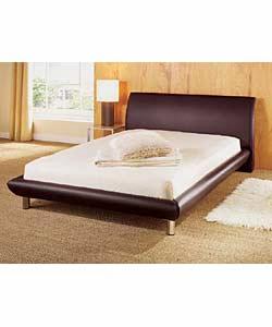 Double Brown Faux Leather Bed with Tufted Mattress