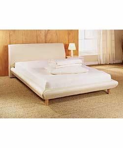 Double Ivory Faux Leather Bed with Tufted Mattress