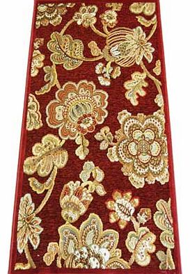 Genova Floral Chenille Runner - Wine - 65 x 210cm