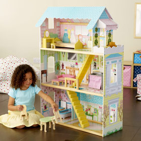 Peach Dolls House andndash; including furniture