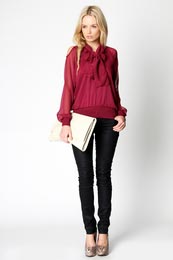 Ruched Cut Work Georgette Blouse