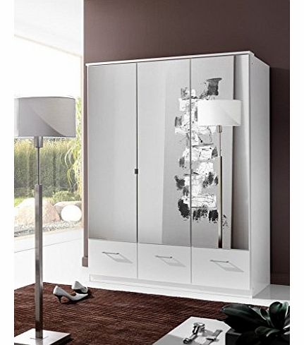 IMAGE 3 Door mirrored Bedroom Wardrobe With Drawer Storage in WHITE Colour