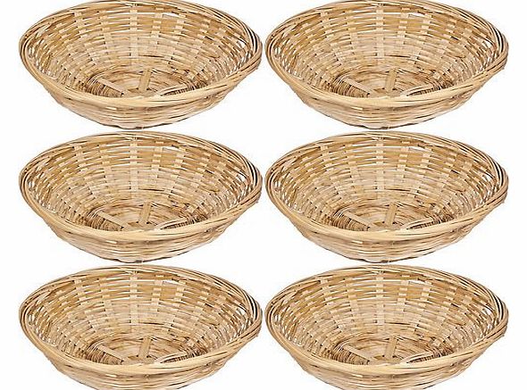 Get Goods Set Of 6 Vintage Round Natural Bamboo Wicker Bread Basket Storage Hamper Trays