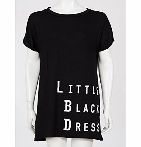 Get The Trend Womens Celeb Inspired Little Black Dress Print Slogan TShirt Shift Dress Top (M/L)