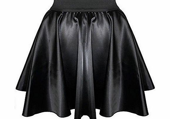 Womens PVC Wet Look Mini Skater Skirt Ladies Girls Black Flared Fux leather Skirt (S/M)