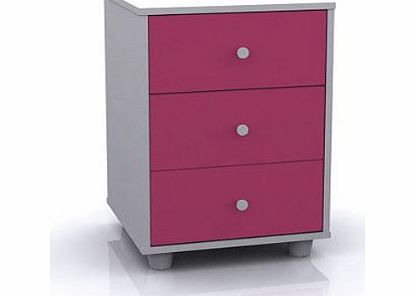 GFW Miami 3 Drawer Bedside Table - 3 Drawer Bedside Cabinet - Pink amp; White - Girls Kids Bedroom Furniture