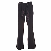 Black embroidered belt linen trousers
