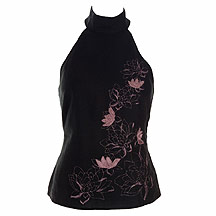 Gharani Strok Black flower embroidered linen halter neck top