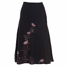 Black flower embroidered linen skirt