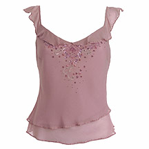Gharani Strok Pink beaded frill strap top