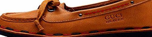 Gheaven Womens Shallow Collar Spring Summer Leather Free Breathing Casual Leather Lace-up Flats Size 38 EU Tan