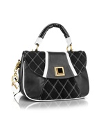 Ghibli Black and White Quilted Suede and Leather Flap Bag