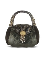 Ghibli Black Embellished Python and Calf Leather Evening Hobo Bag