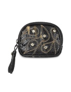 Black Jeweled Python Leather Zip Coin Holder