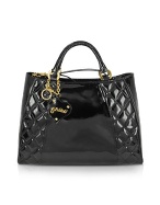 Black Quilted Patent Leather Tote Bag